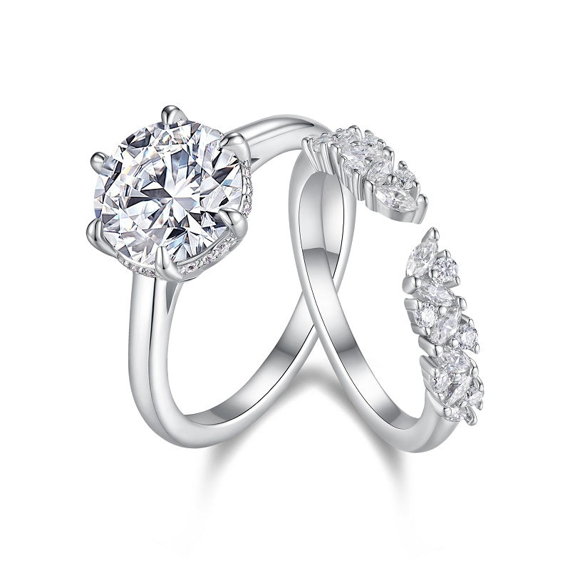 Round 3-carat Double Rings Set With Top-quality Moissanite