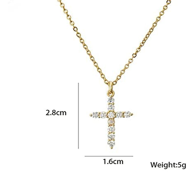 Gold Zircon Cross Necklace Pendant