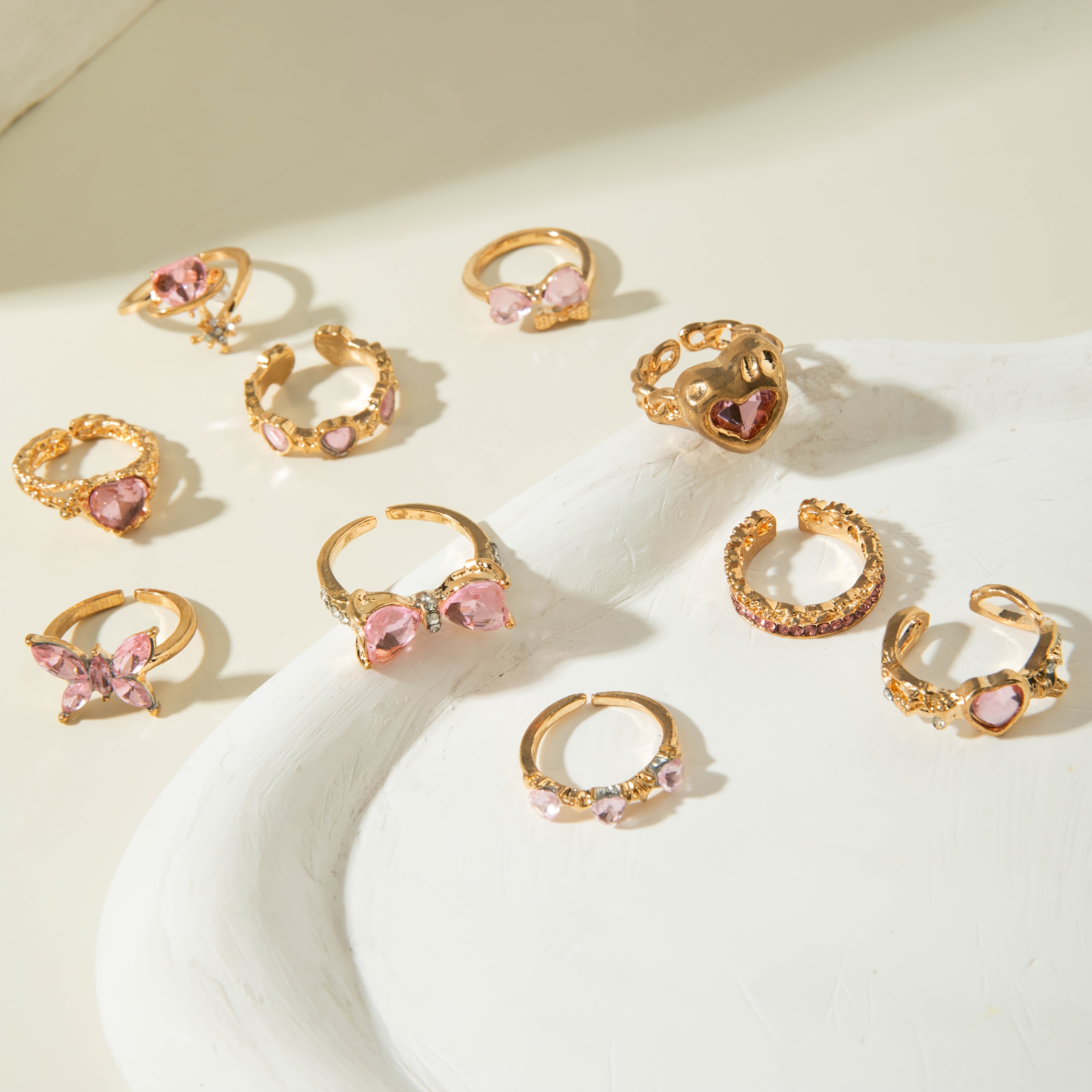 10Pc Pink Rhinestone Rings For Everyday Wear