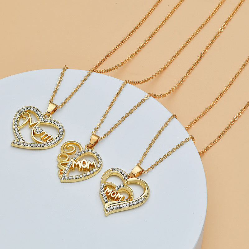 Pretty Gold Mom Heart Shape Necklaces For Mother's Day