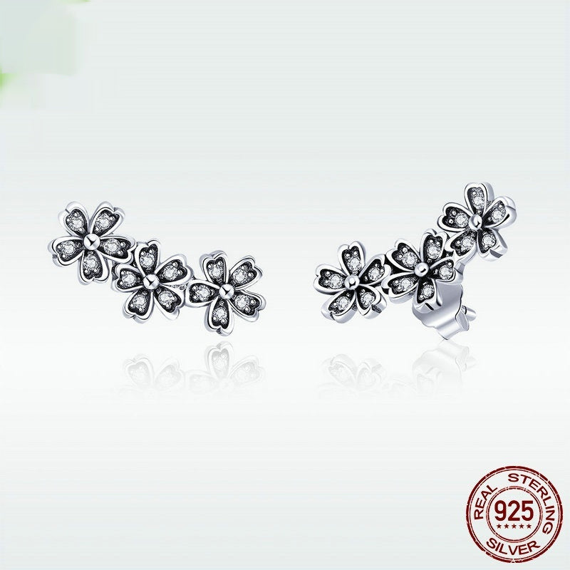 Sterling Silver Women's Daisy Rings & Ear Studs Jewelry Suit