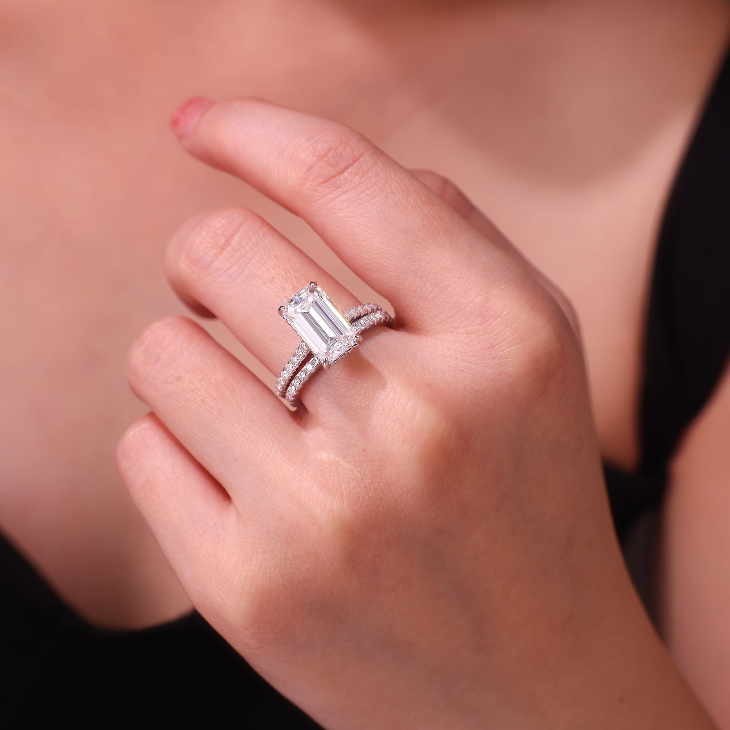 Octagonal Moissanite Double Rings Set With Top-quality Moissanite