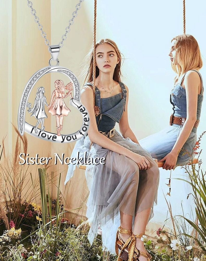 Sisters By Heart Silver and Rose Gold Necklace