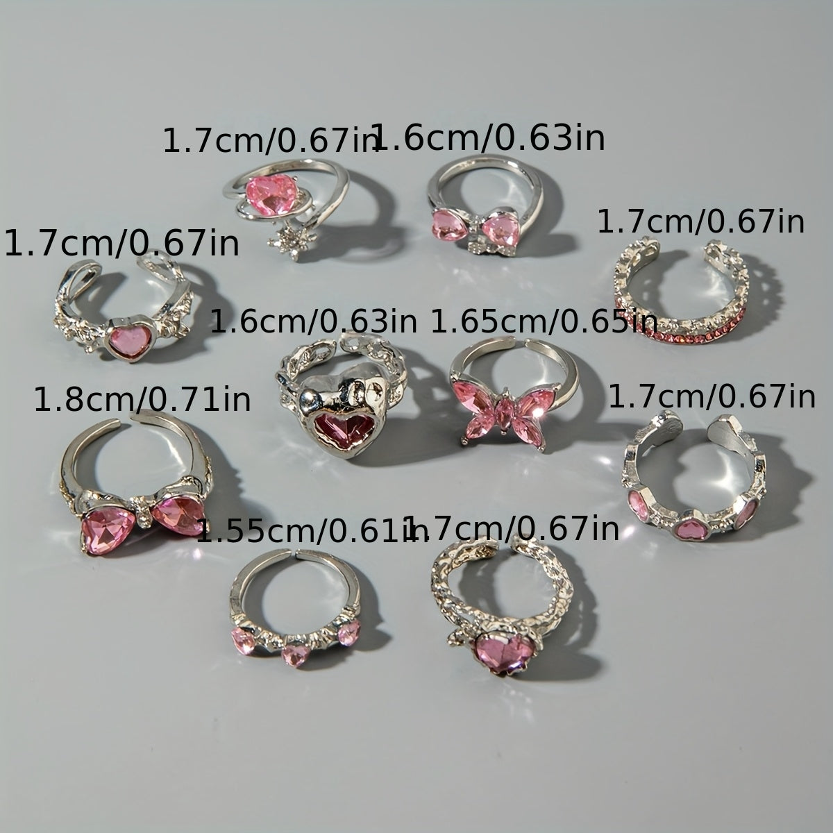 10Pc Pink Rhinestone Rings For Everyday Wear