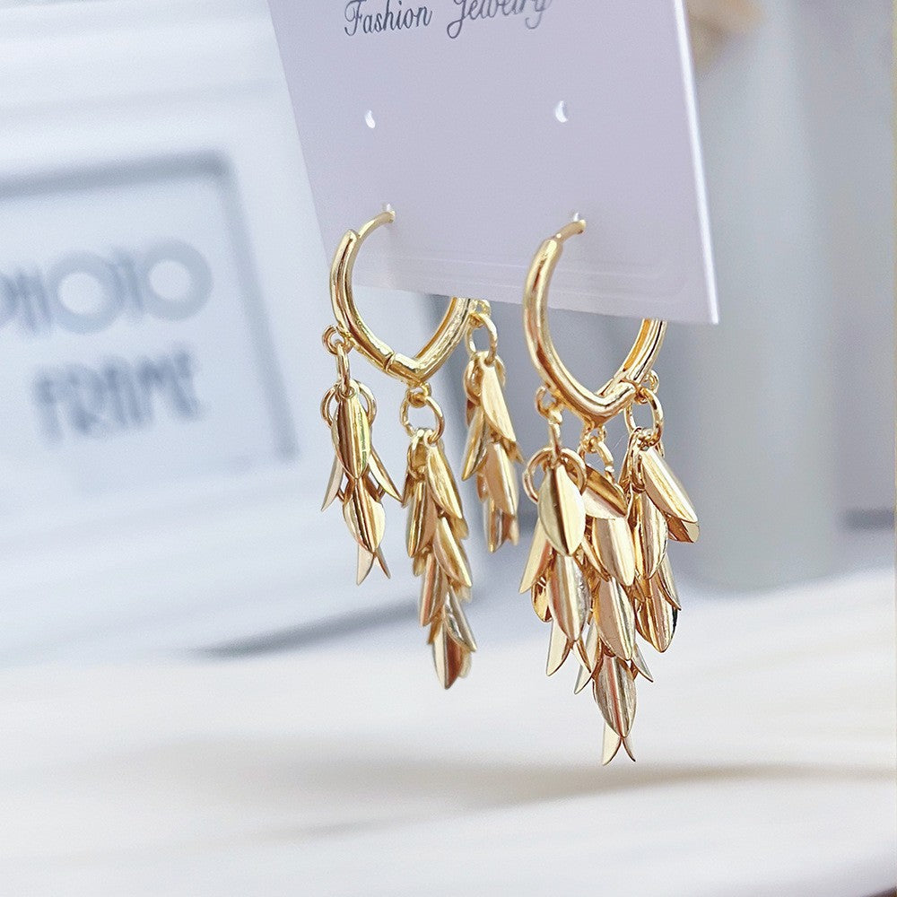 Golden Wheat Hoop Earrings For Birthday