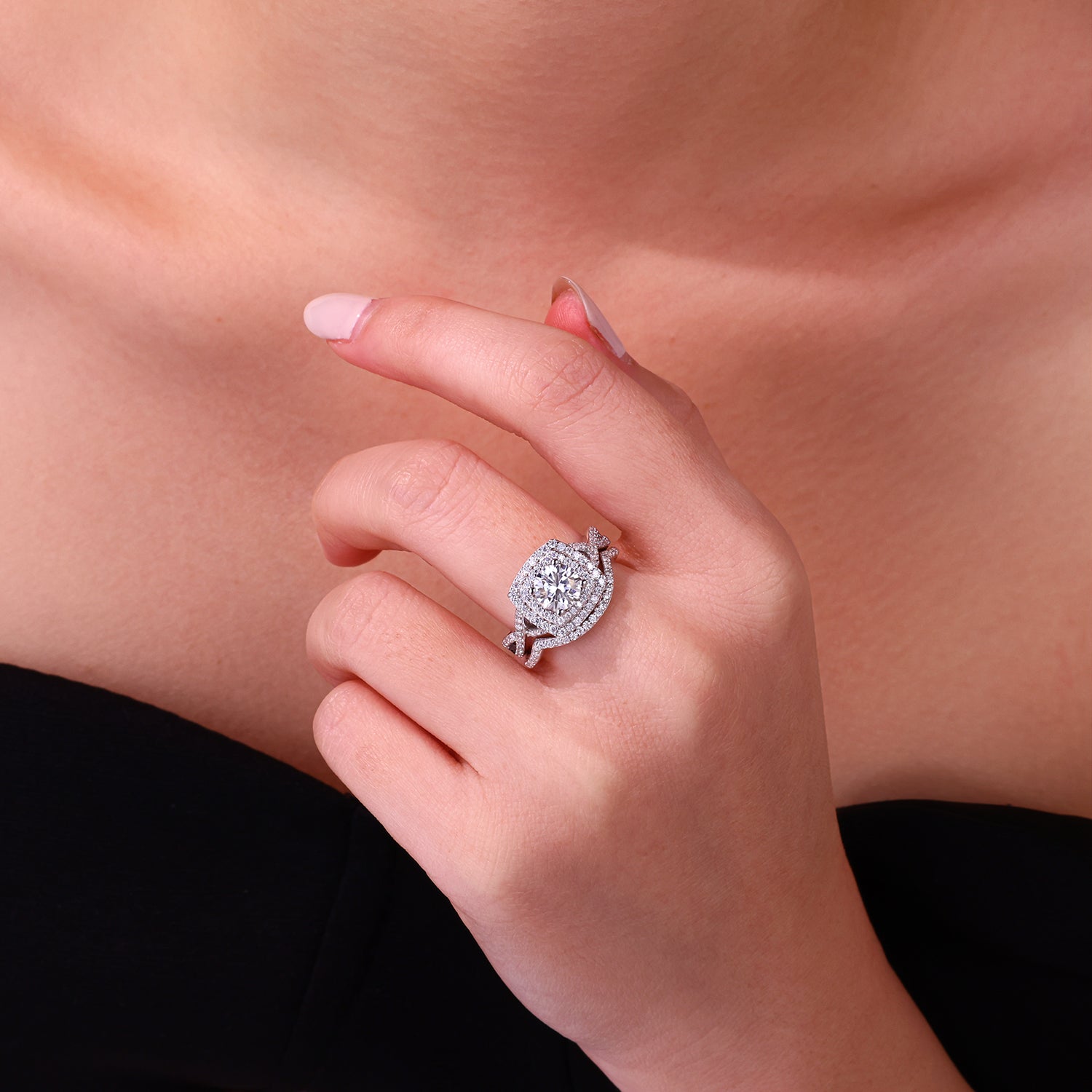 Princess 1-carat Moissanite Double Rings Set With Top-quality Moissanite