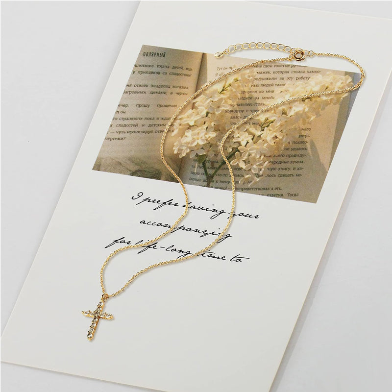 Gold Zircon Cross Necklace Pendant