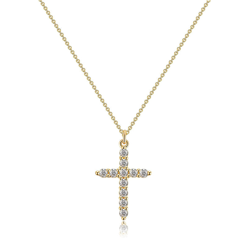 Gold Zircon Cross Necklace Pendant