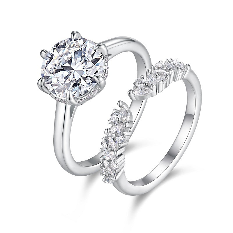 Round 3-carat Double Rings Set With Top-quality Moissanite