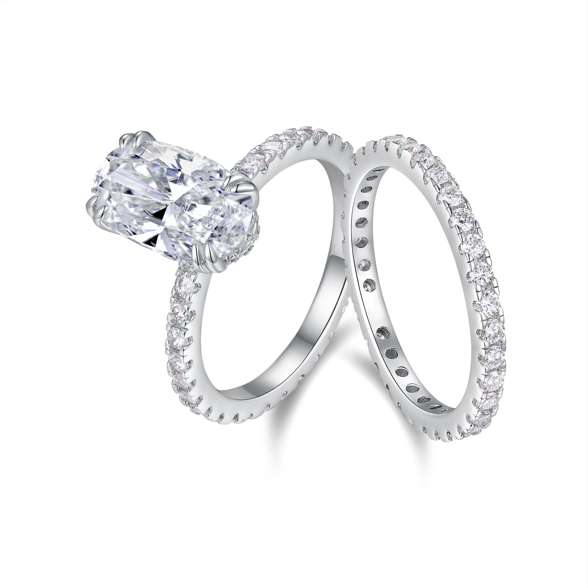 Luxury Oval Moissanite Double Rings Set