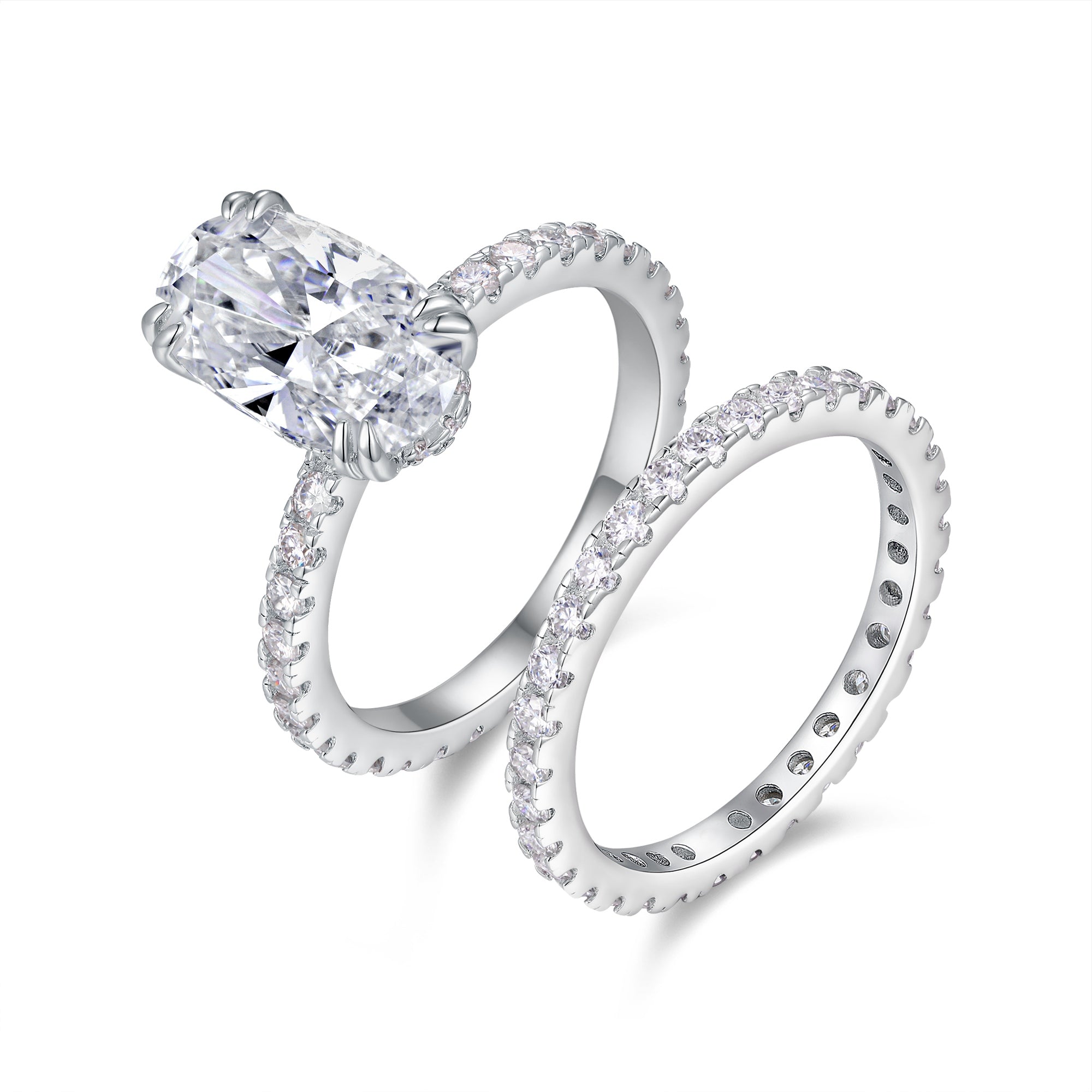 Luxury Oval Moissanite Double Rings Set