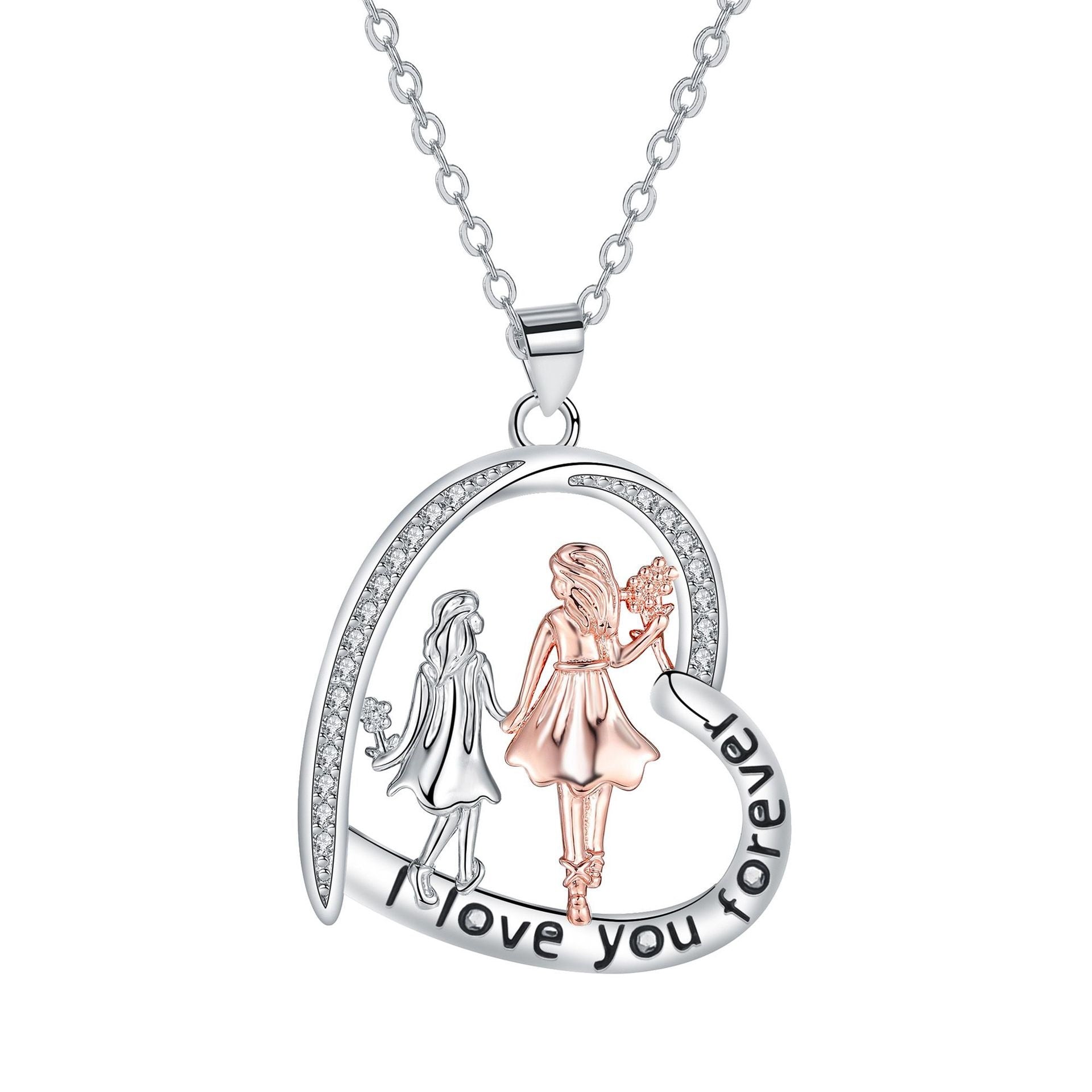 Sisters By Heart Silver and Rose Gold Necklace