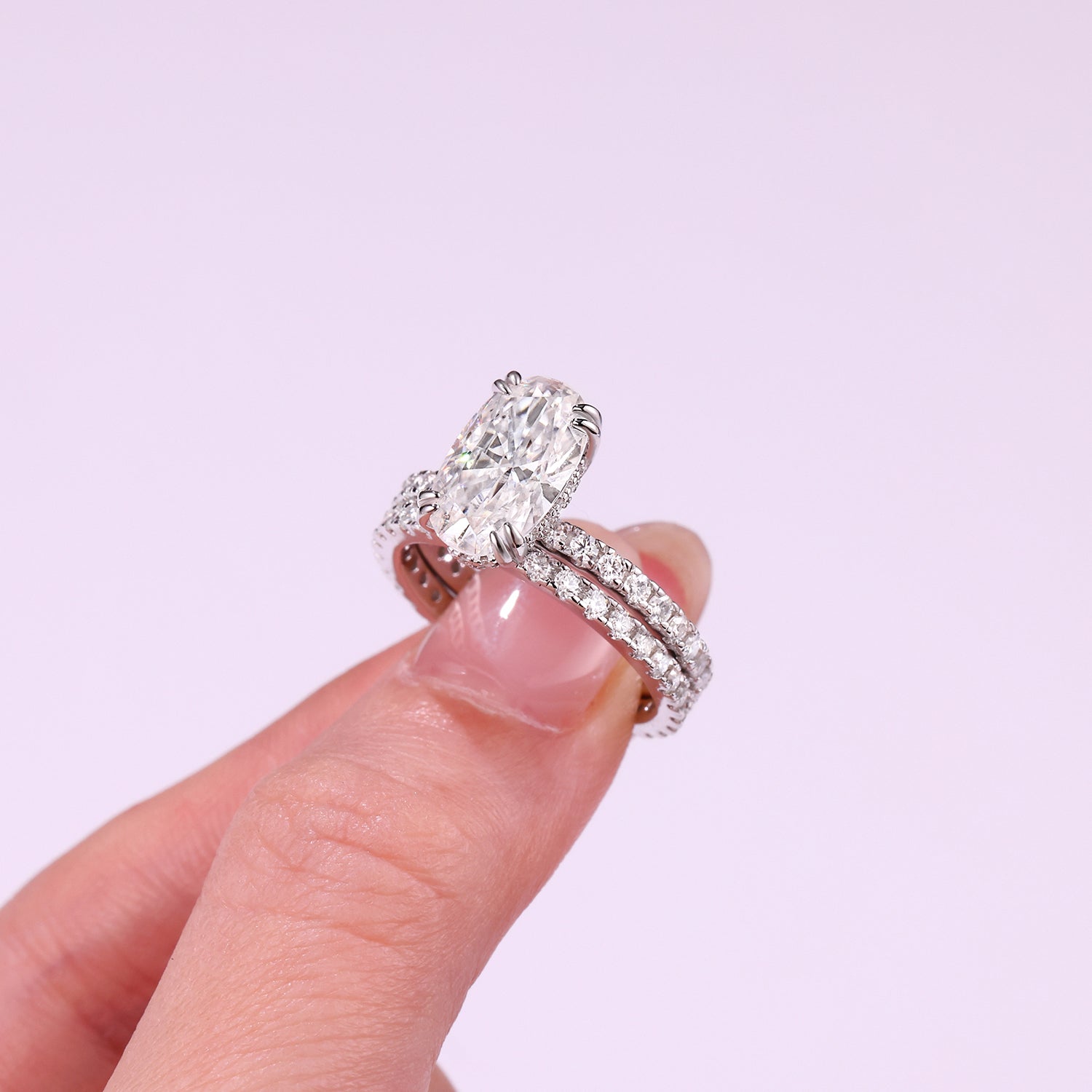 Luxury Oval Moissanite Double Rings Set